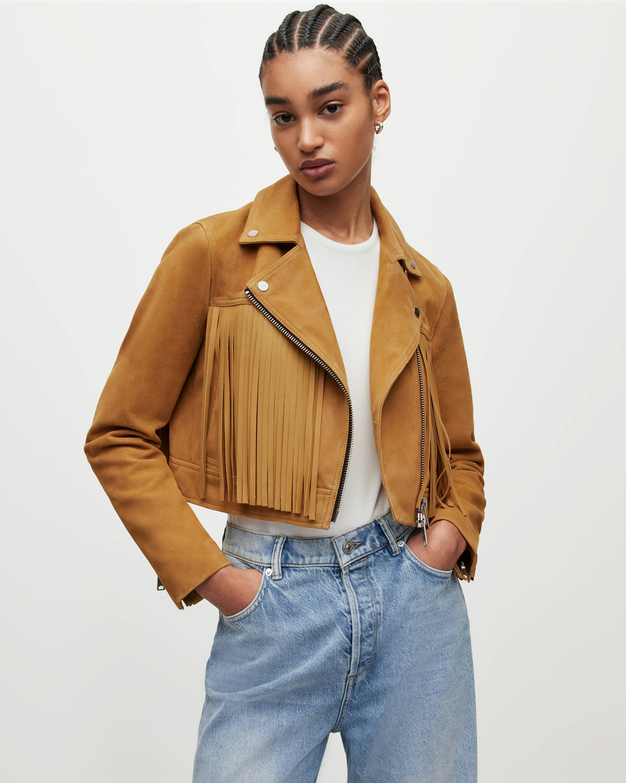 Elora Cropped Suede Biker Jacket