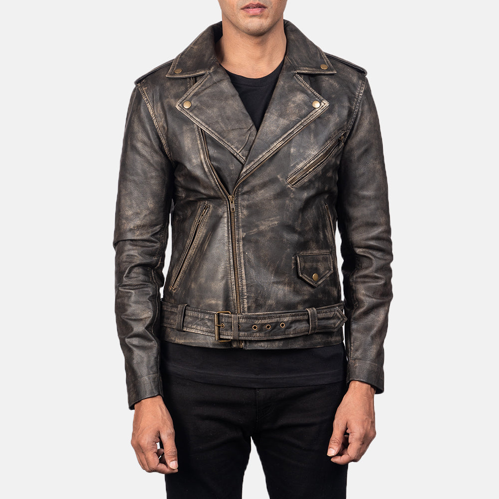 Allaric Alley Distressed Brown Leather Biker Jacket - Kualited