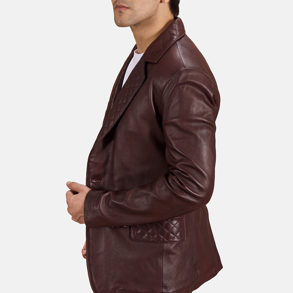 Radaron Quilted Maroon Leather Blazer