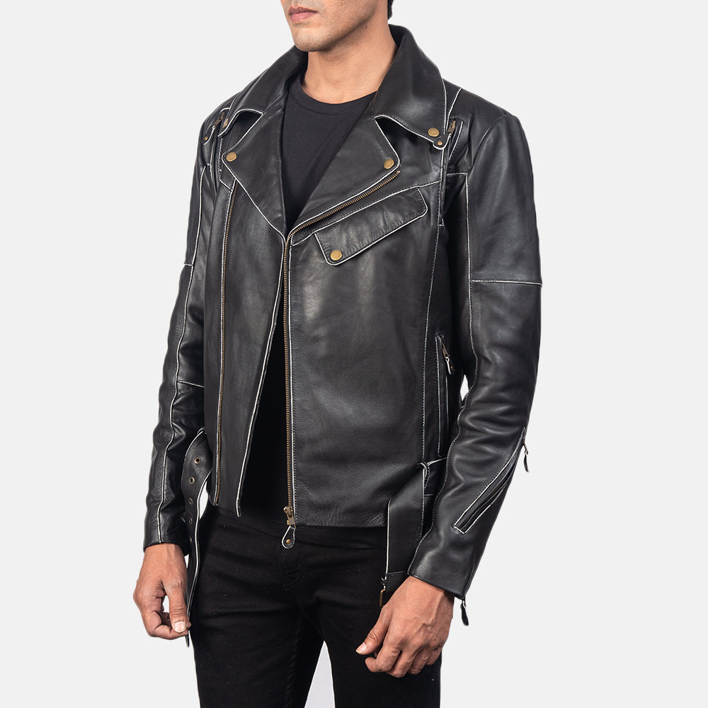 Vincent Black Leather Biker Jacket - Kualited