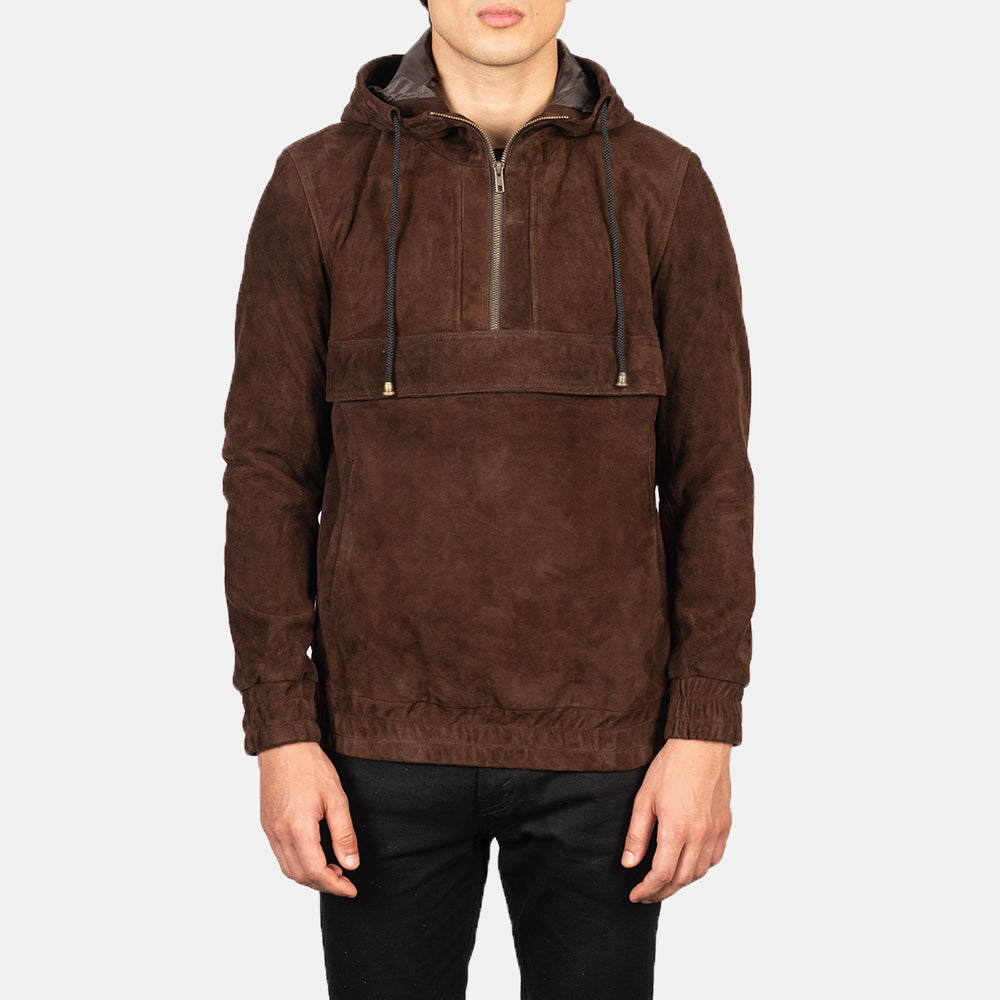 Kenton Hooded Mocha Suede Pullover Jacket