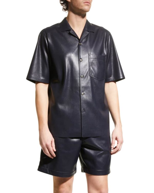 Men’s Black Half Sleeves Genuine Leather Shirt - Kualited