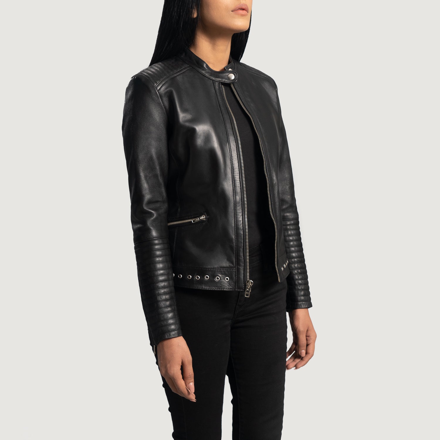 Haley Ray Black Leather Biker Jacket - Kualited