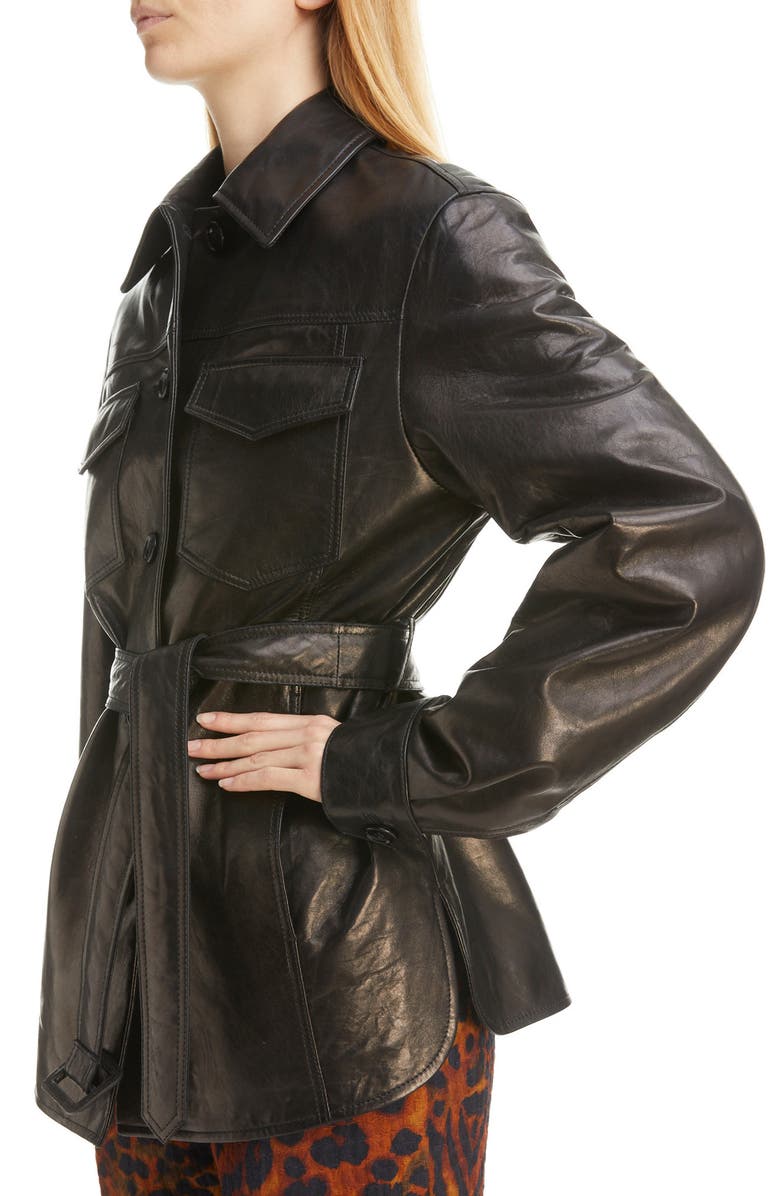 Lazan Belted Leather Shirt Jacket