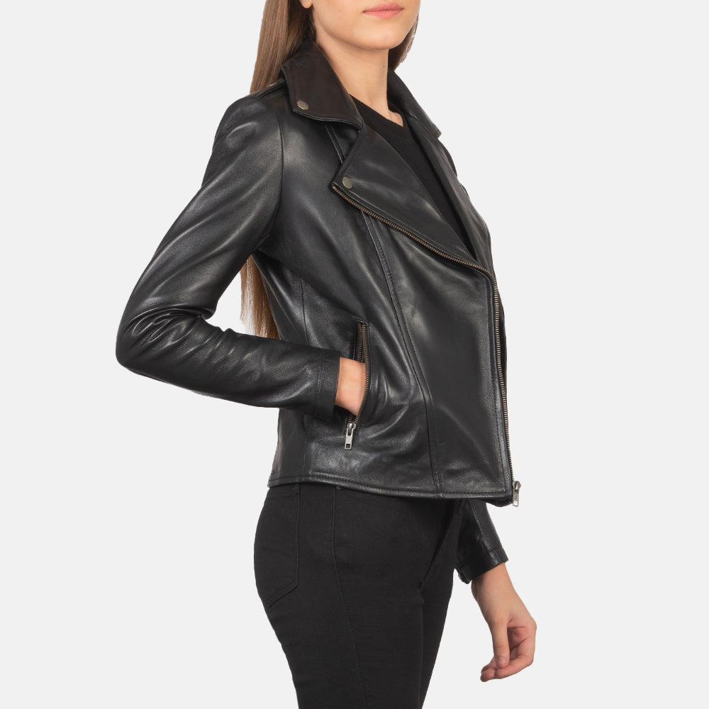 Flashback Black Leather Biker Jacket - Kualited