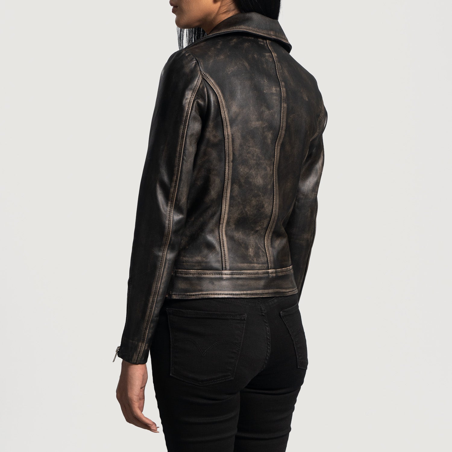 Rumy Distressed Brown Leather Biker Jacket