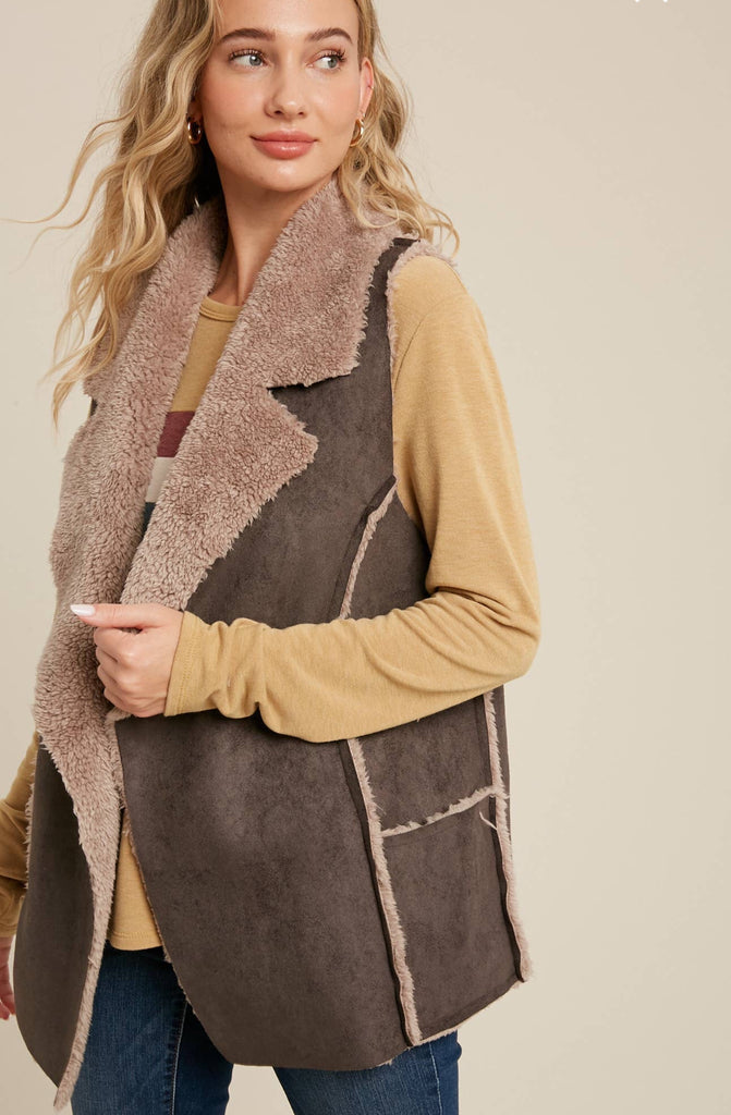 SHEARLING FAUX FUR SUEDE VEST