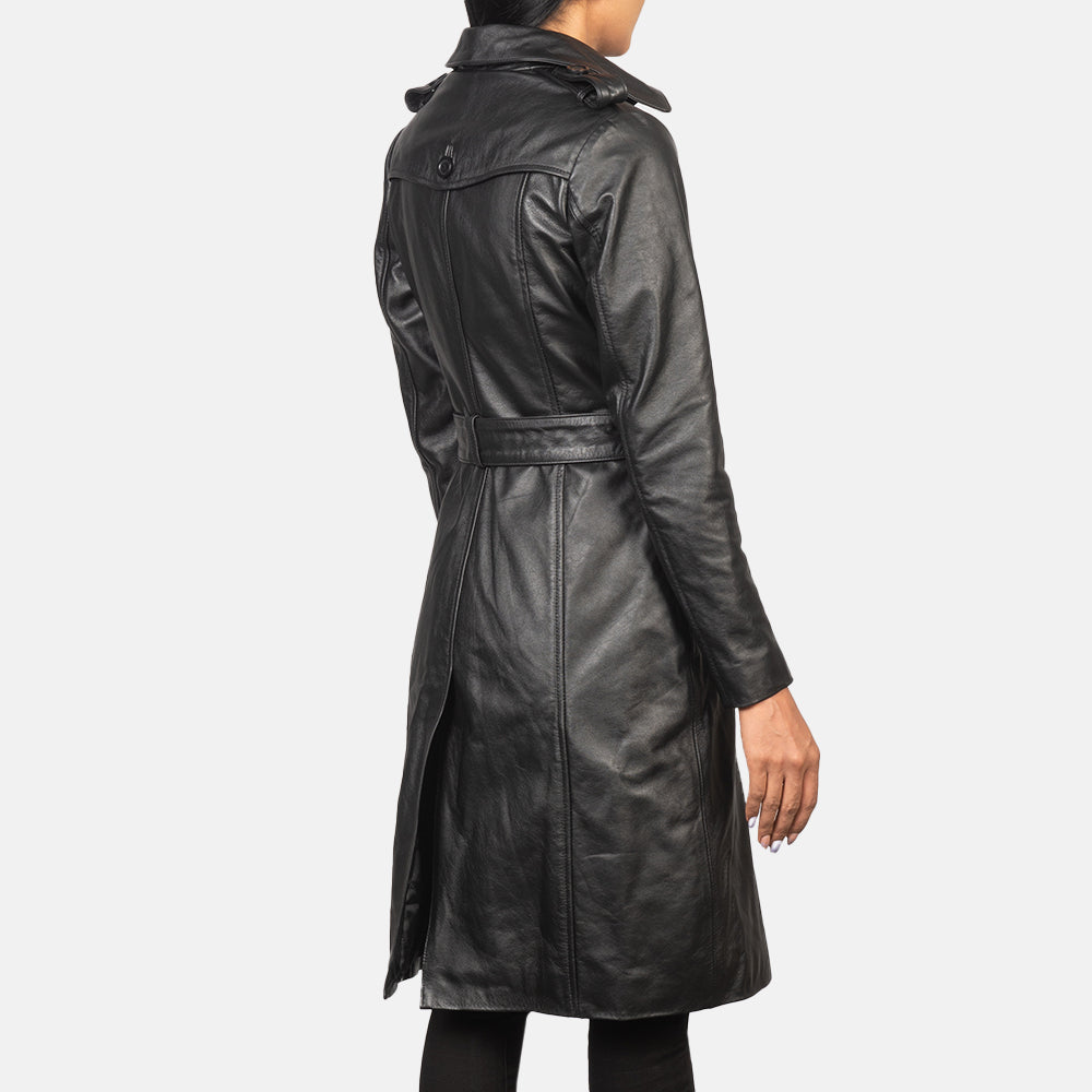 Alice Black Double Breasted Leather Coat - Kualited