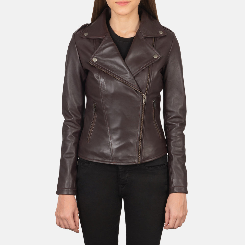 Flashback Maroon Leather Biker Jacket - Kualited