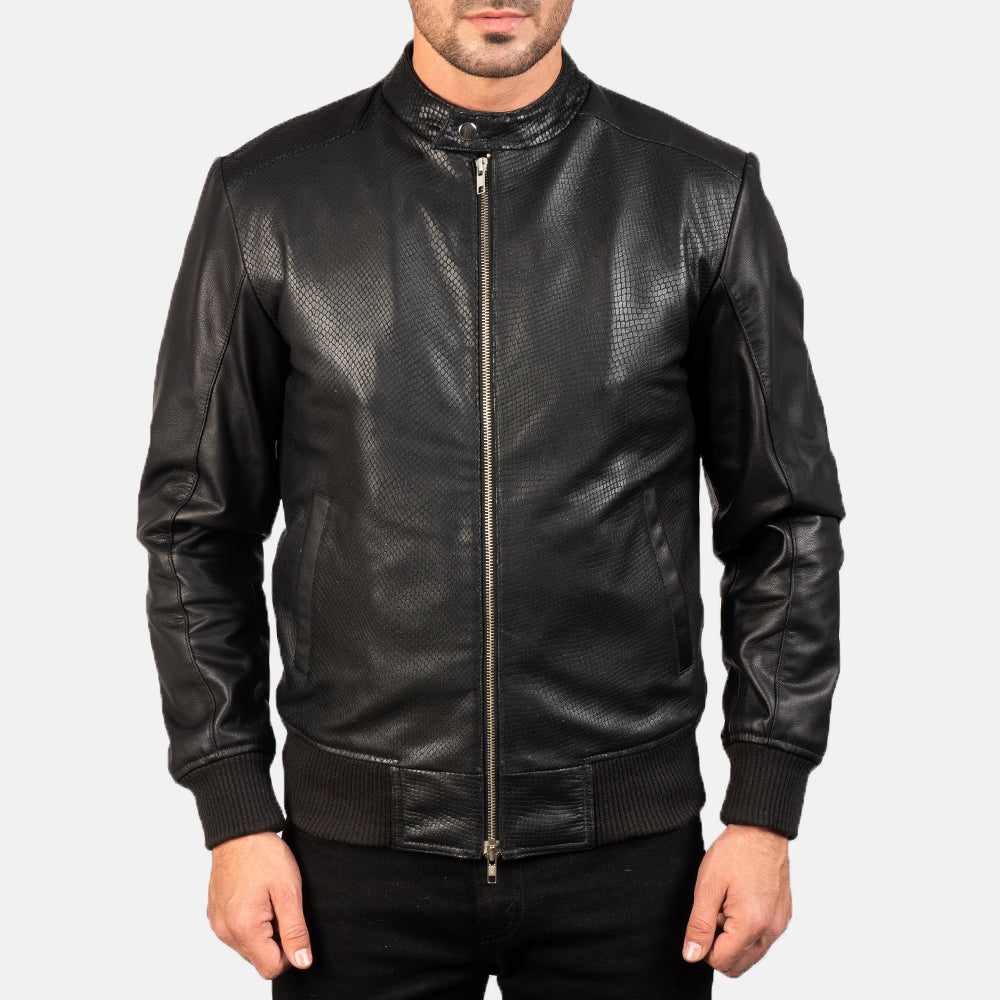 Avan Black Leather Bomber Jacket - Kualited