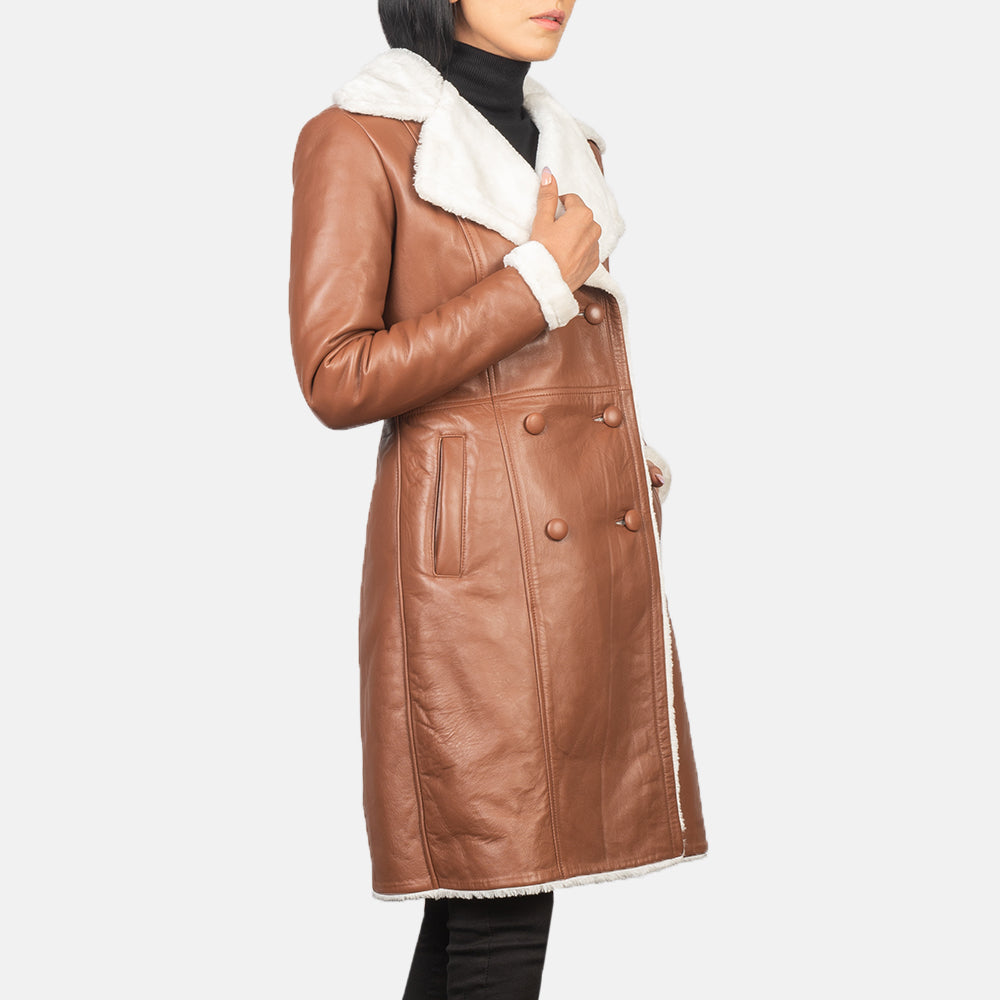 Amie Brown Double Breasted Shearling Coat - Kualited