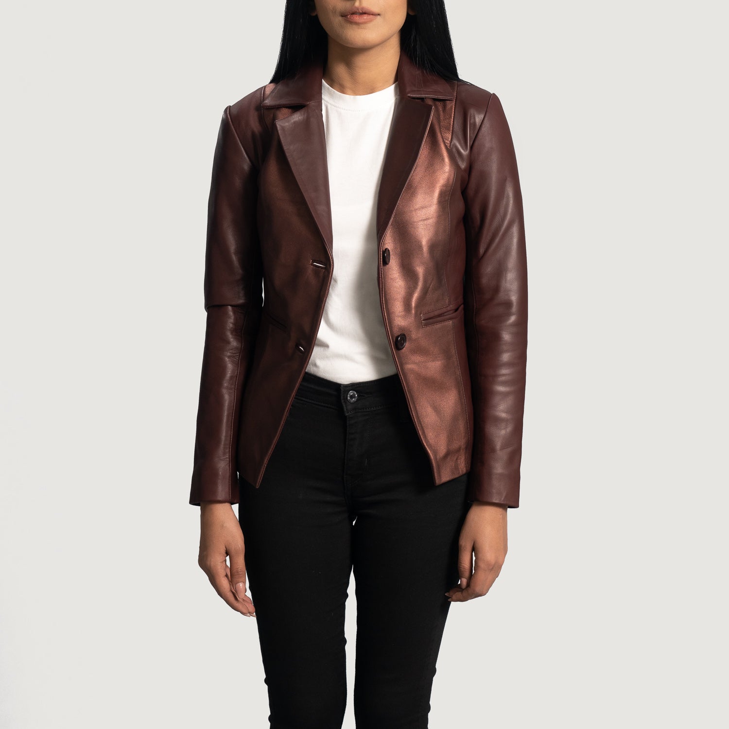 Ruby Metallic Maroon Leather Blazer - Kualited