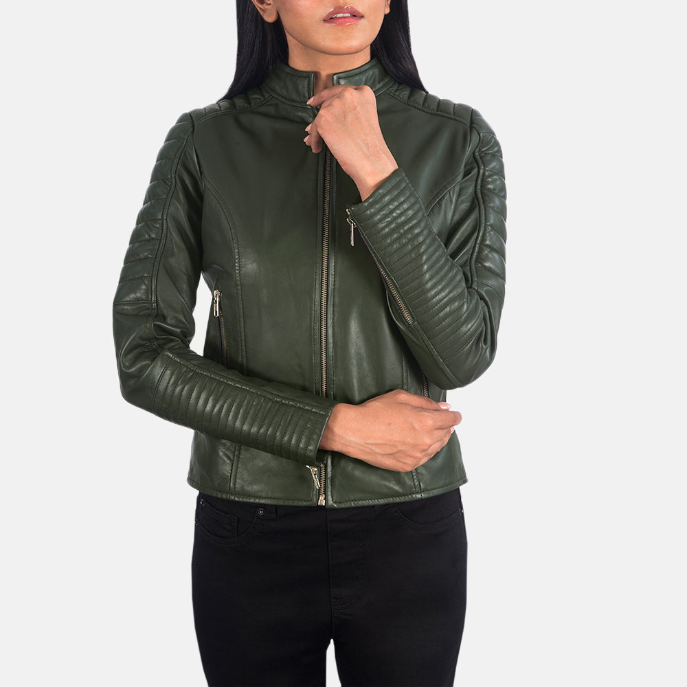 Adalyn Quilted Green Leather Biker Jacket - Kualited