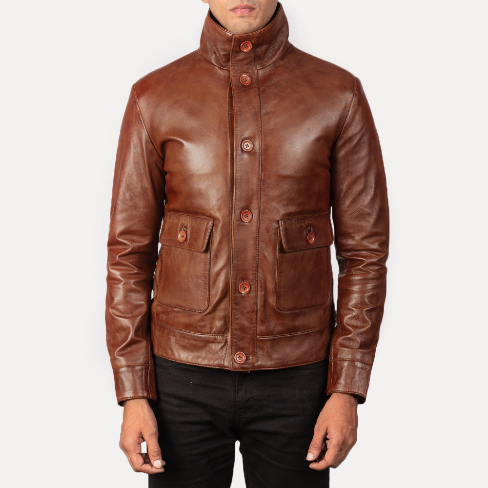 Columbus Brown Leather Bomber Jacket - Kualited