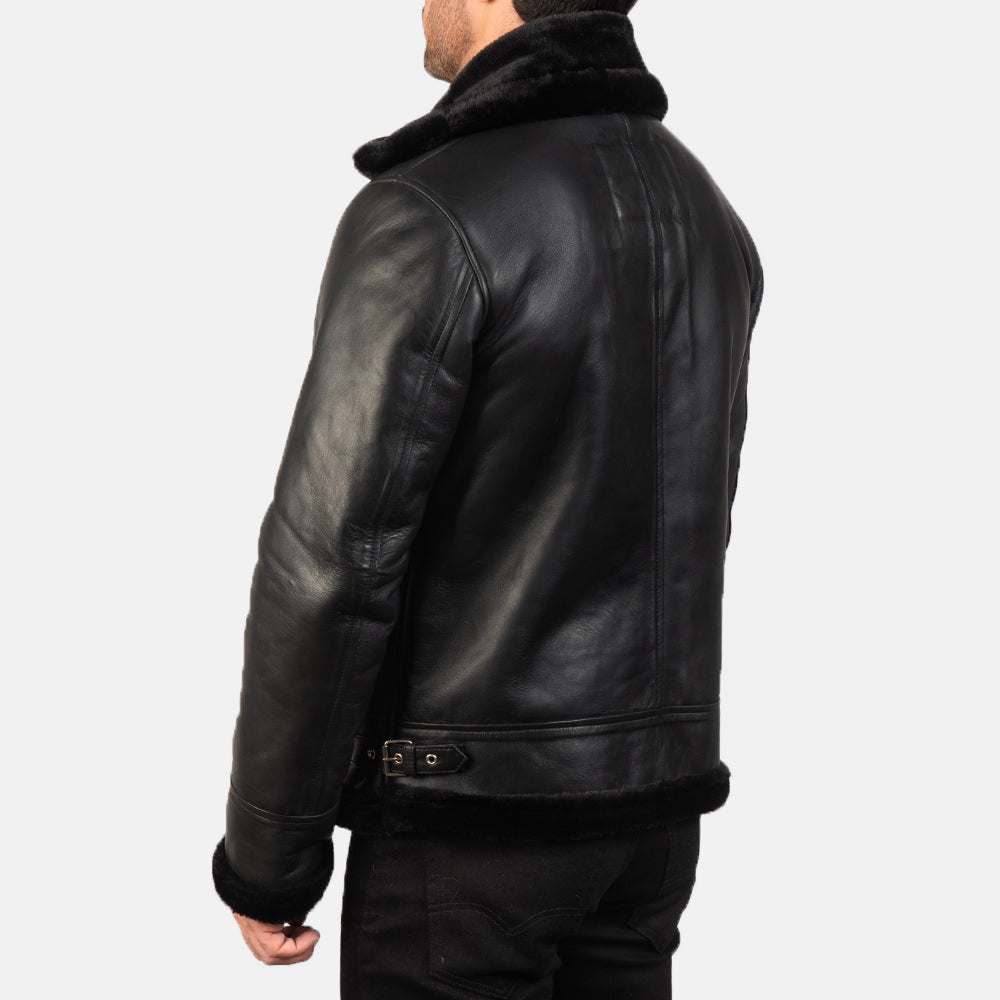 Francis B-3 Black Leather Bomber Jacket - Kualited