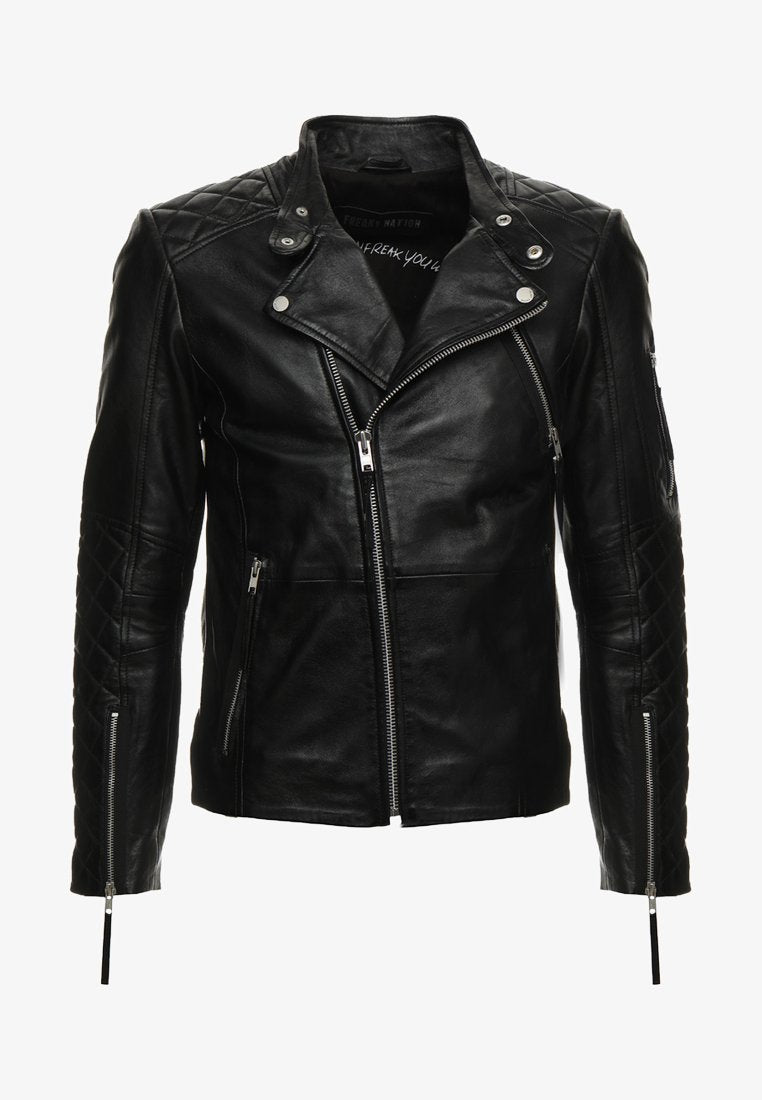 Men’s Black Leather Biker Jacket - Kualited