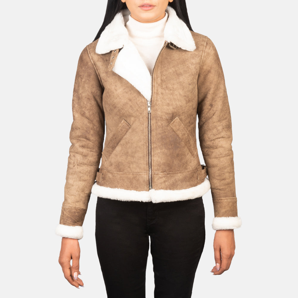 Sherilyn B-3 Distressed Brown Leather Bomber Jacket