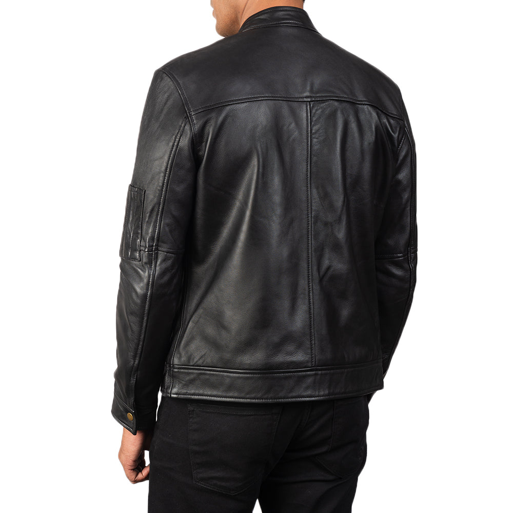 Tea House Black Leather Biker Jacket - Kualited