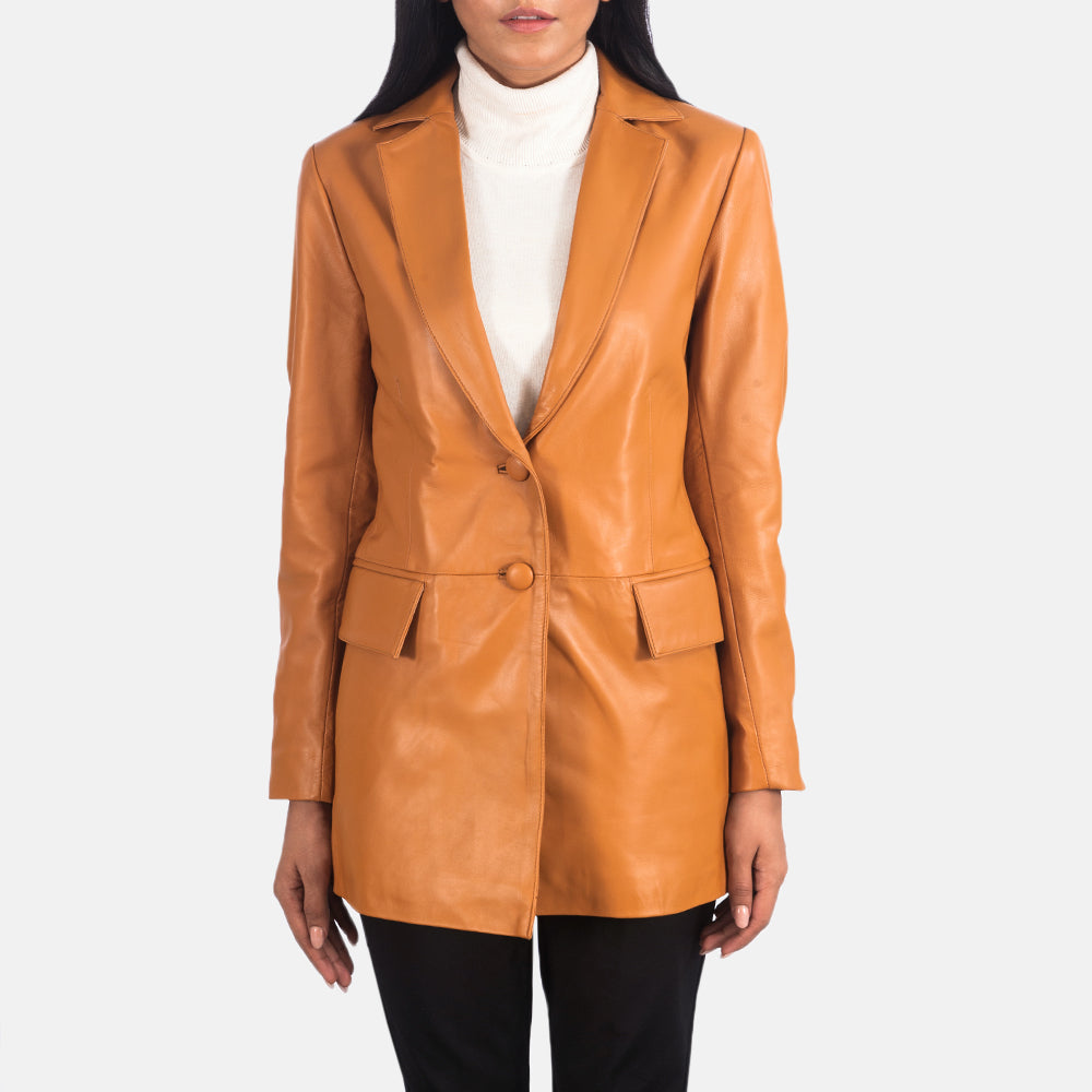 Marilyn Tan Brown Leather Blazer - Kualited