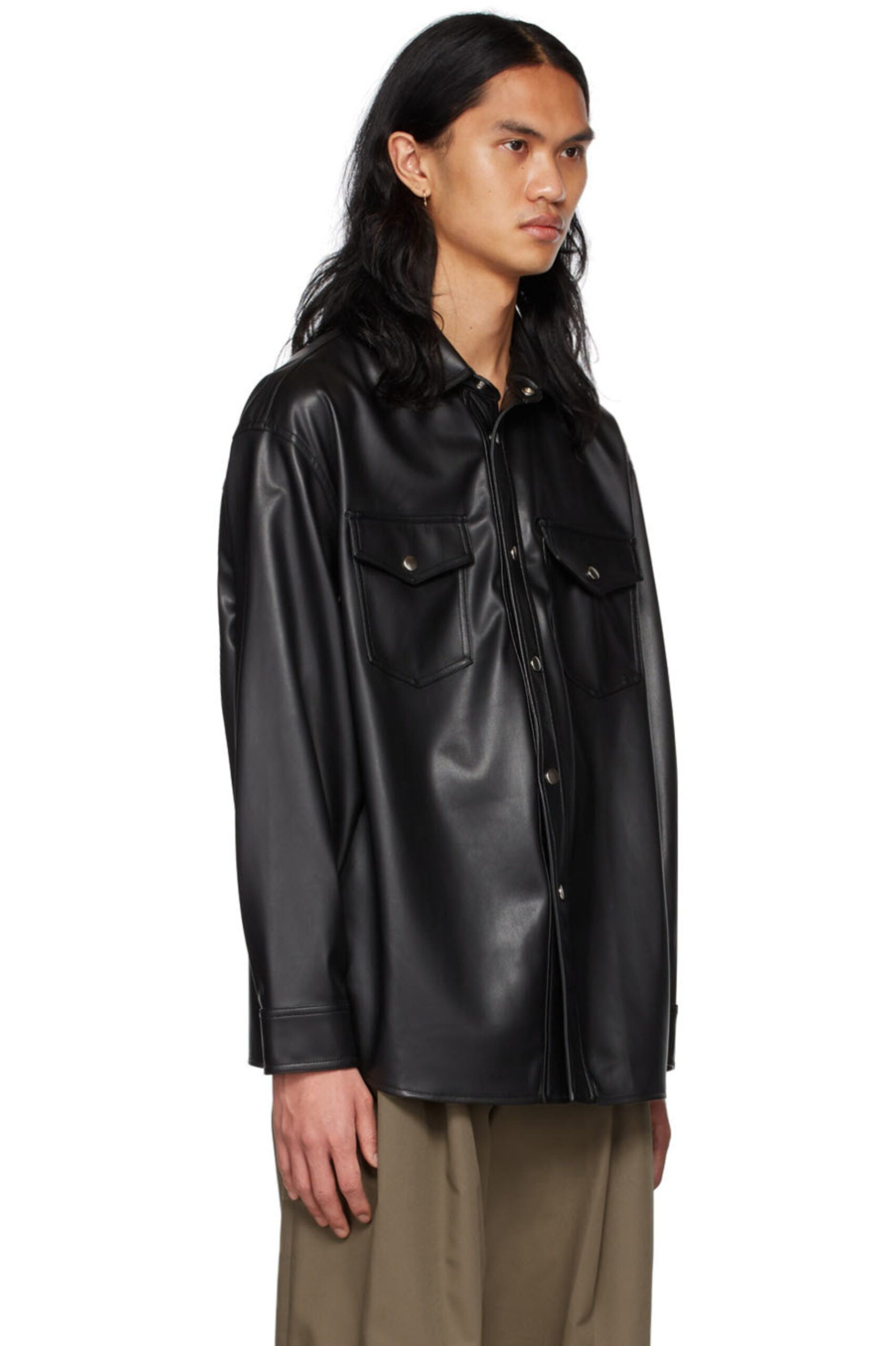 Men’s Black Leather Full Sleeves Oversized Shirt - Kualited