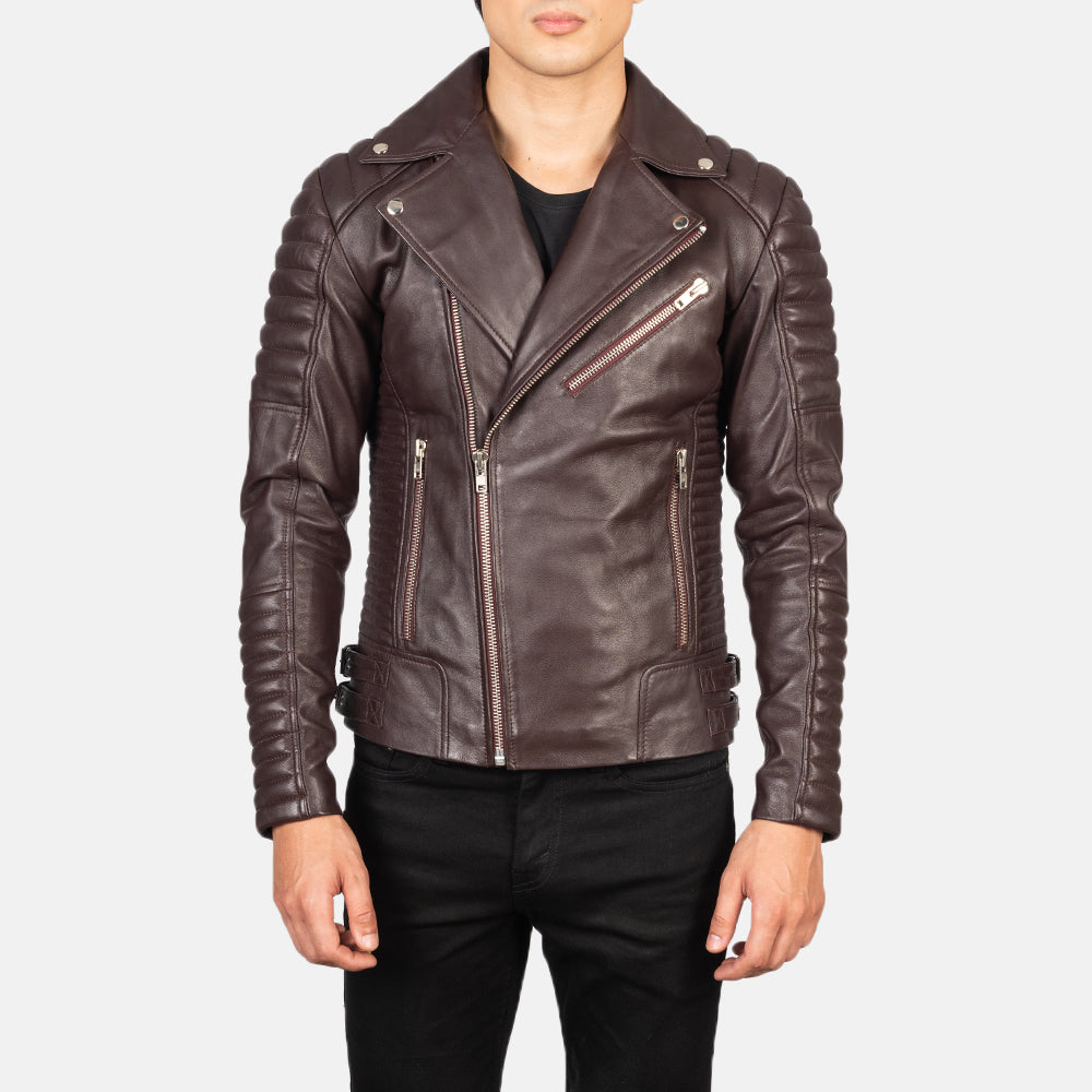 Armand Maroon Leather Biker Jacket - Kualited