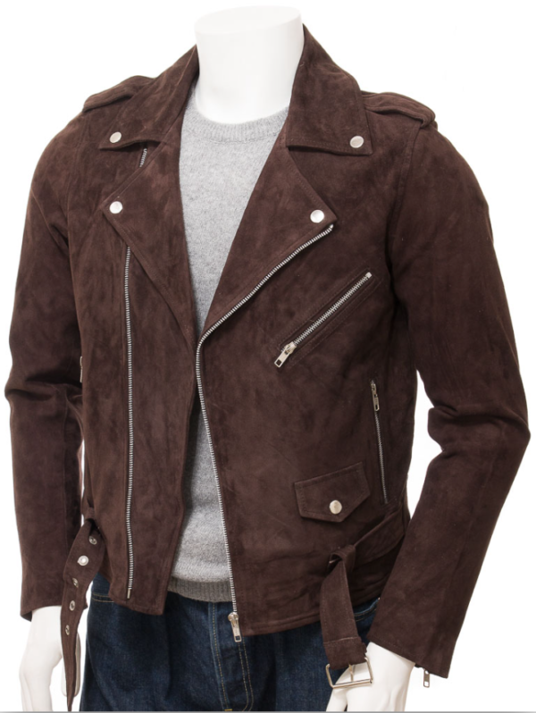 Men’s Dark Chocolate Brown Suede Leather Biker Jacket - Kualited