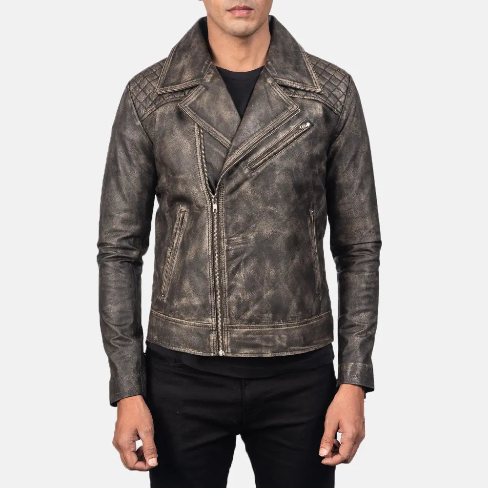 Danny Quilted Brown Leather Biker Jacket - Kualited