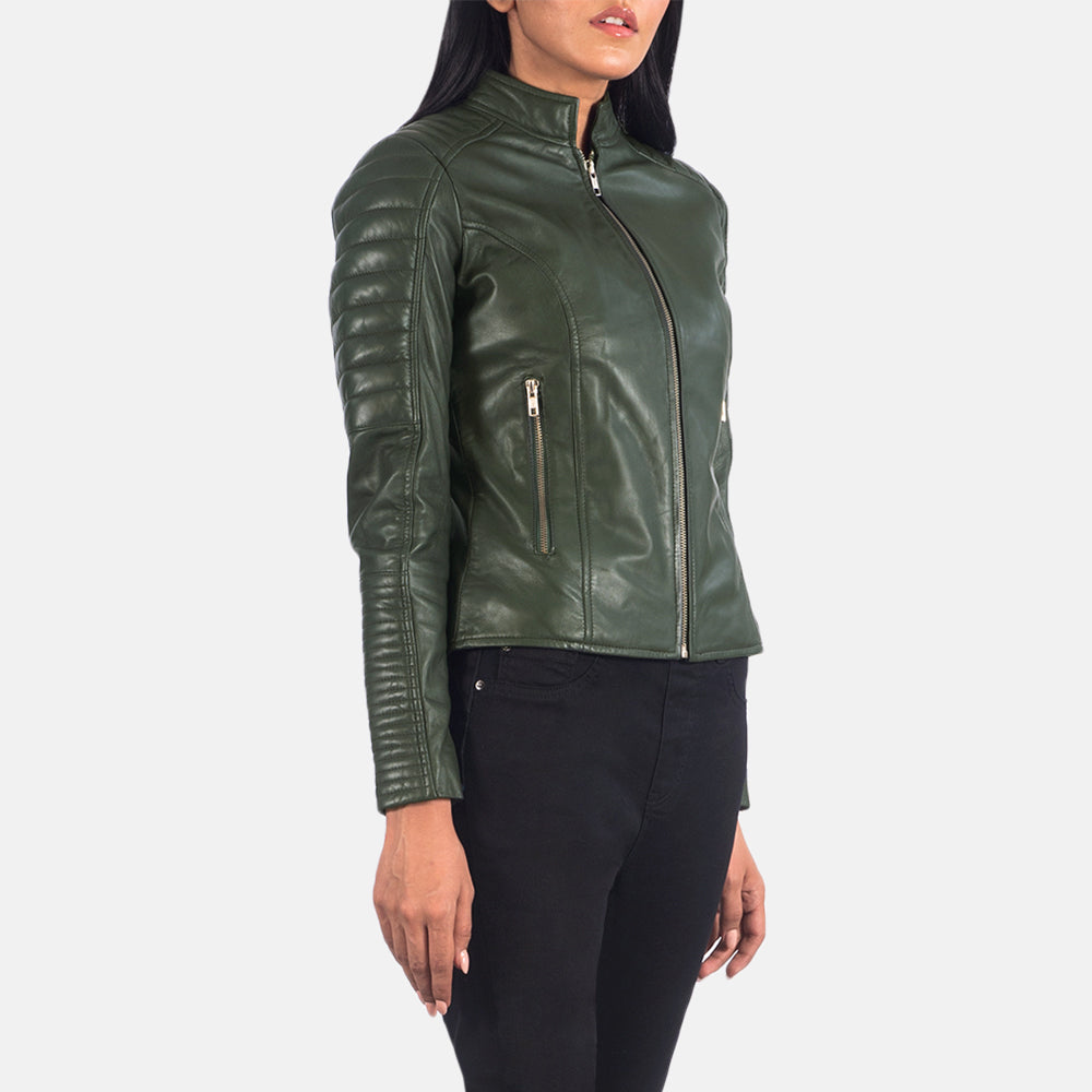 Adalyn Quilted Green Leather Biker Jacket - Kualited