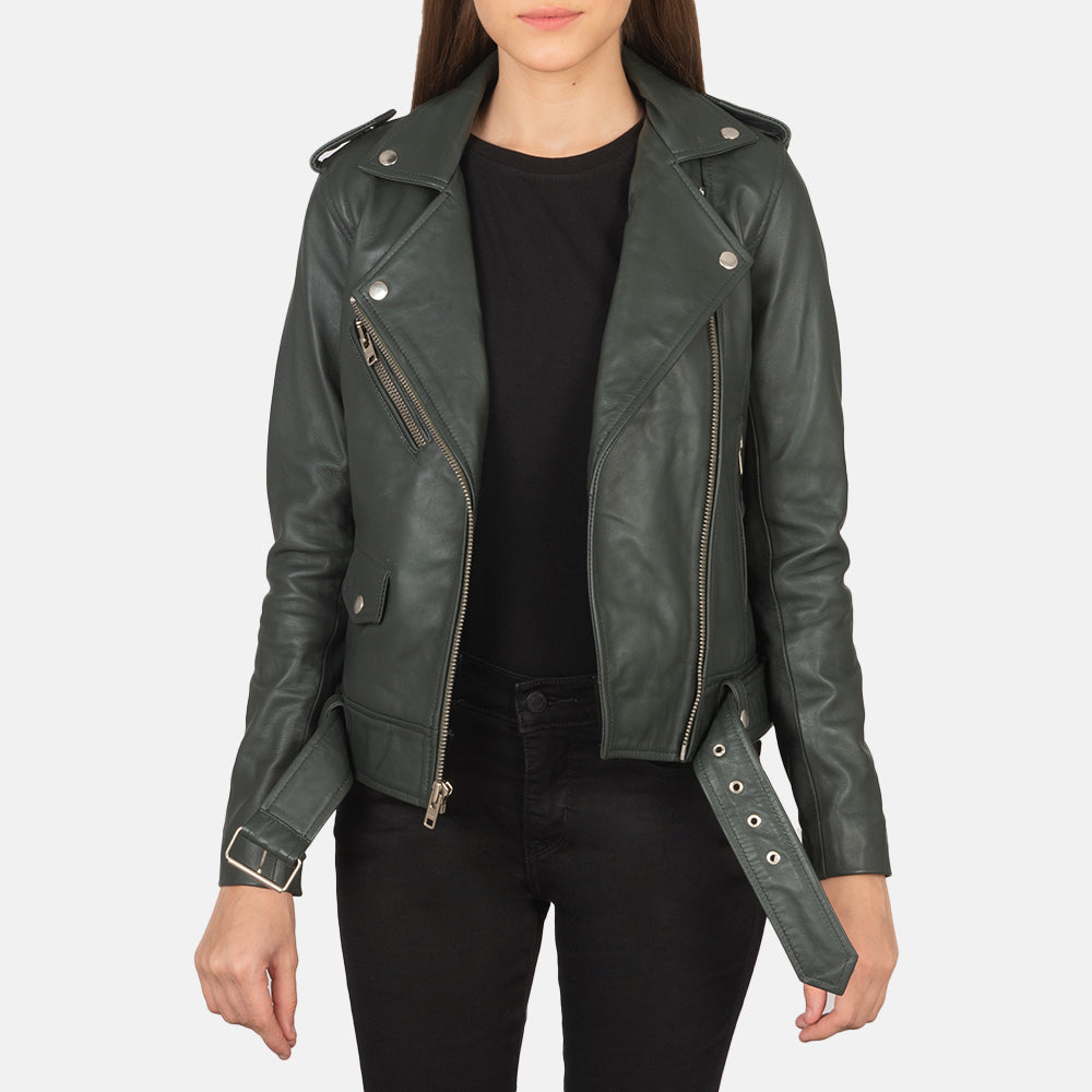 Alison Green Leather Biker Jacket - Kualited