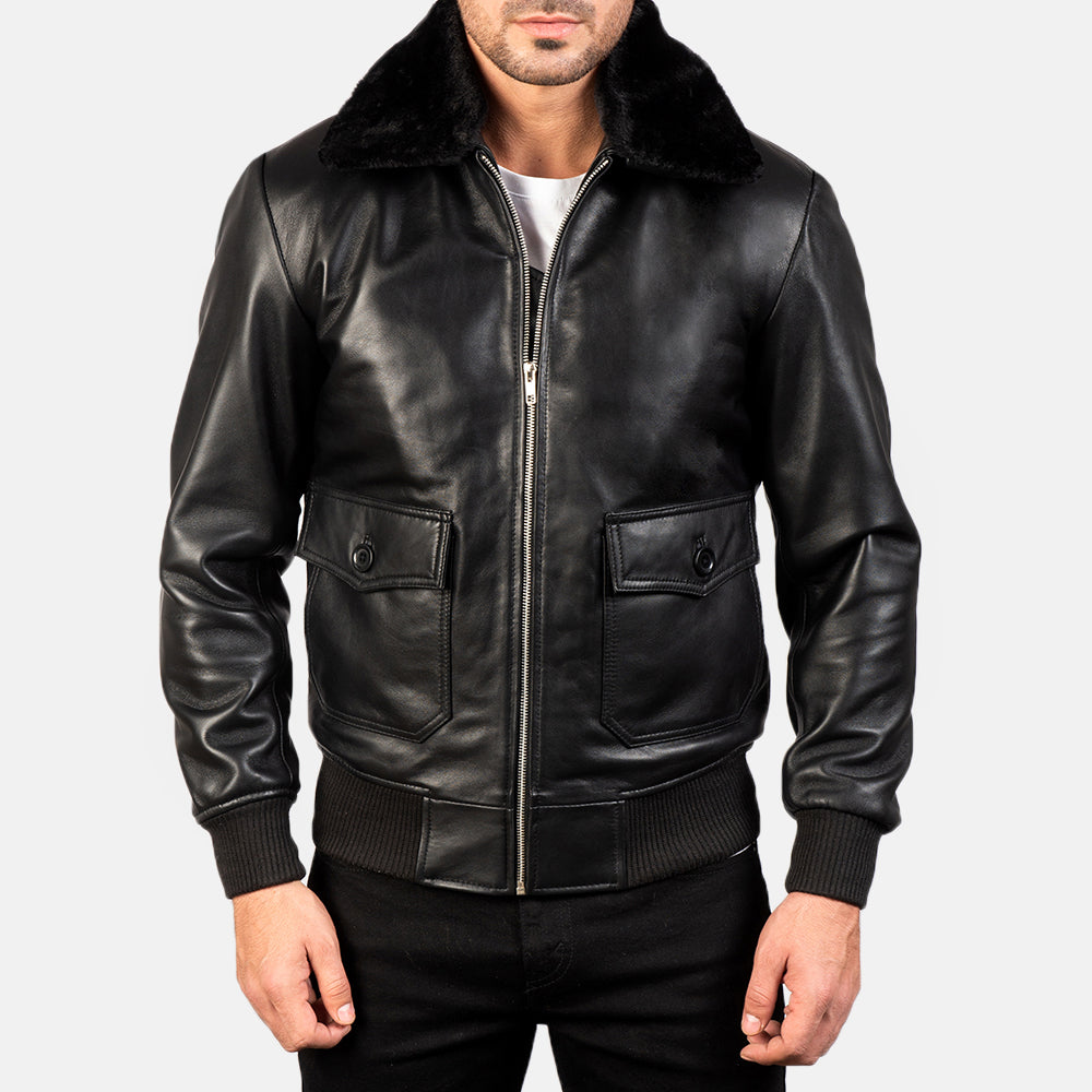 Airin G-1 Black Leather Bomber Jacket - Kualited