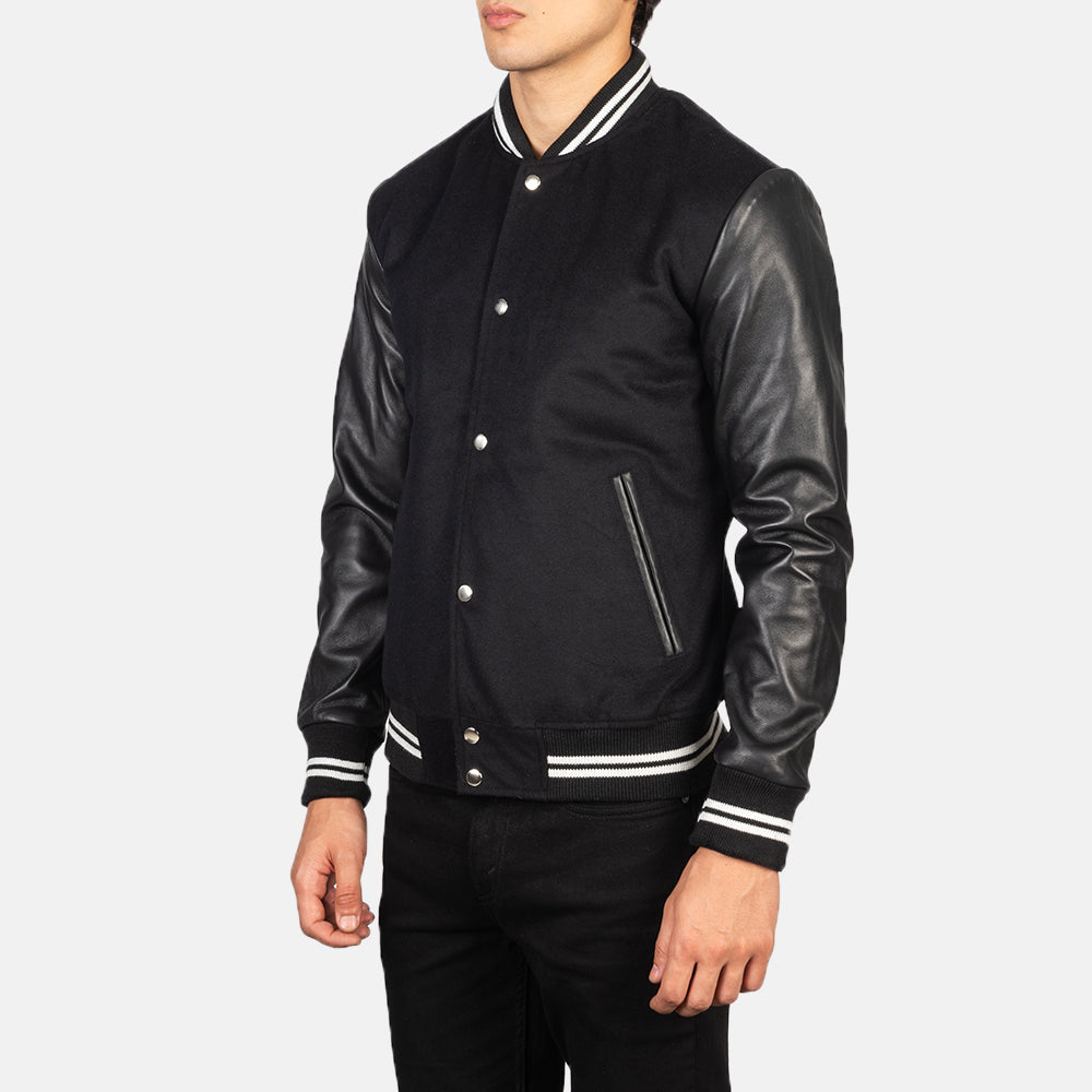 Vaxton Black Striped Hybrid Varsity Jacket - Kualited