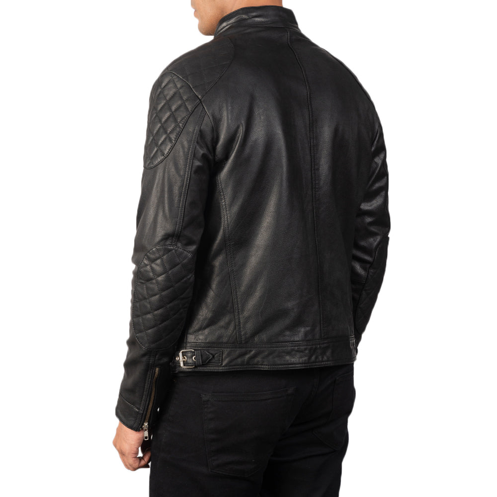 Gatsby Black Leather Biker Jacket - Kualited