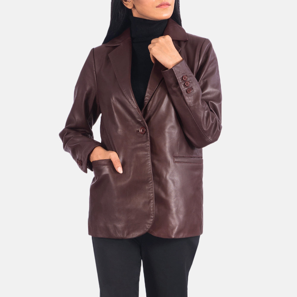 Norma Maroon Leather Blazer - Kualited