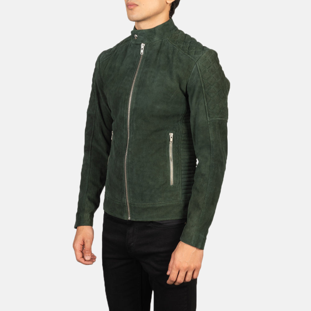 Fernando Quilted Green Suede Biker Jacket