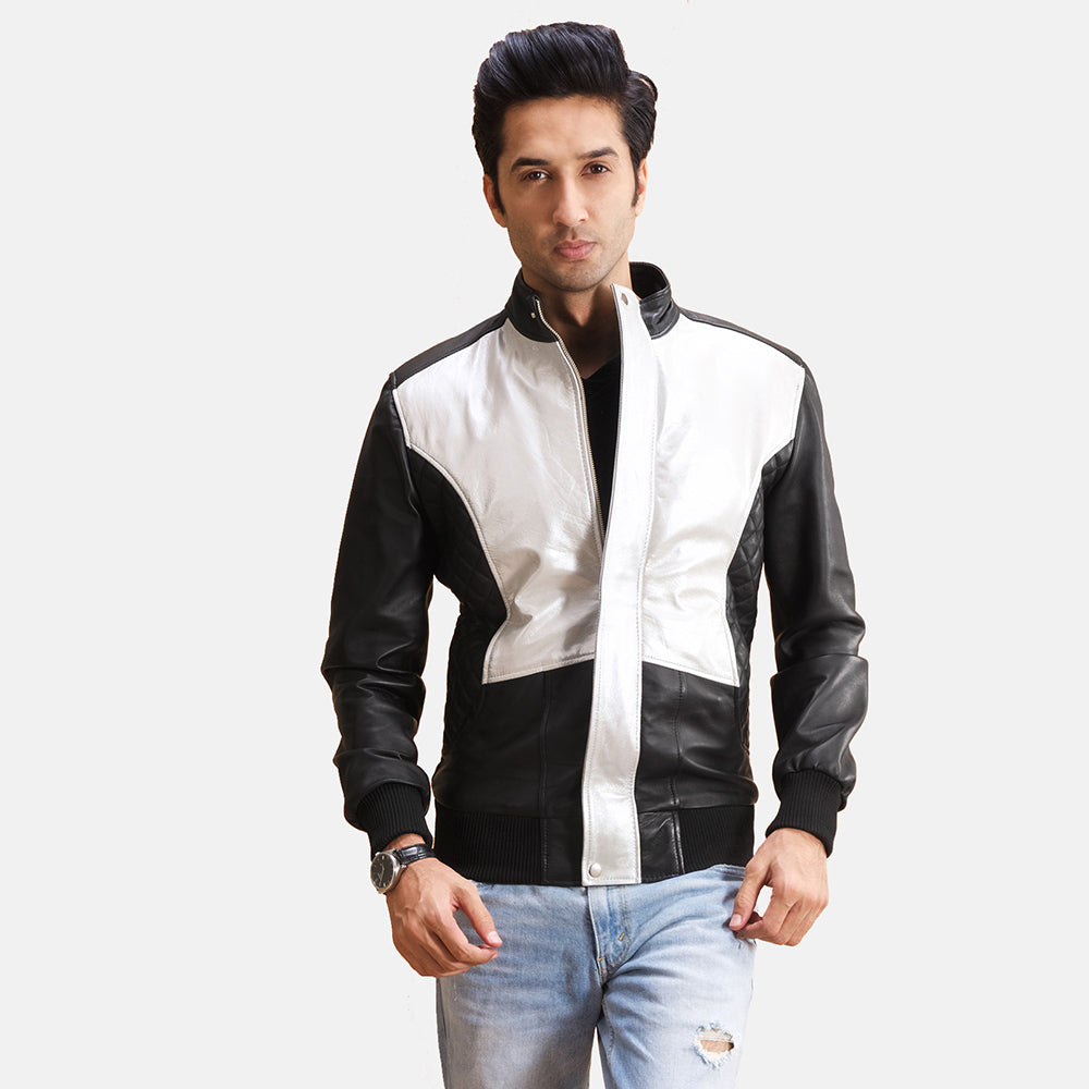 Spade Silver Black Leather Bomber Jacket - Kualited