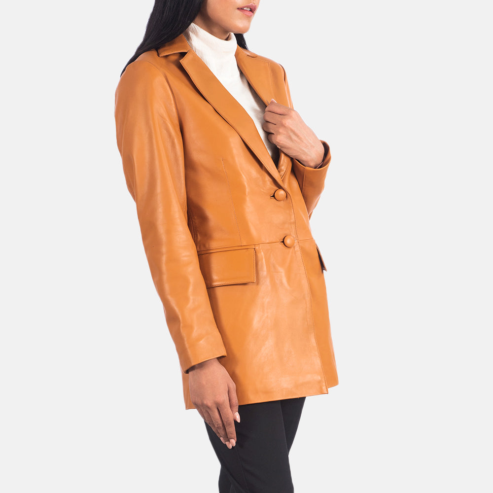 Marilyn Tan Brown Leather Blazer - Kualited