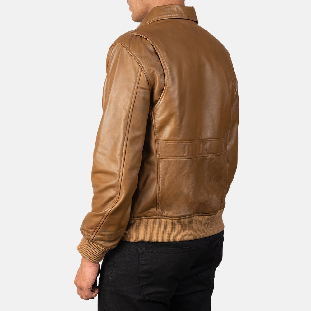 Coffmen Olive Brown A2 Leather Bomber Jacket - Kualited