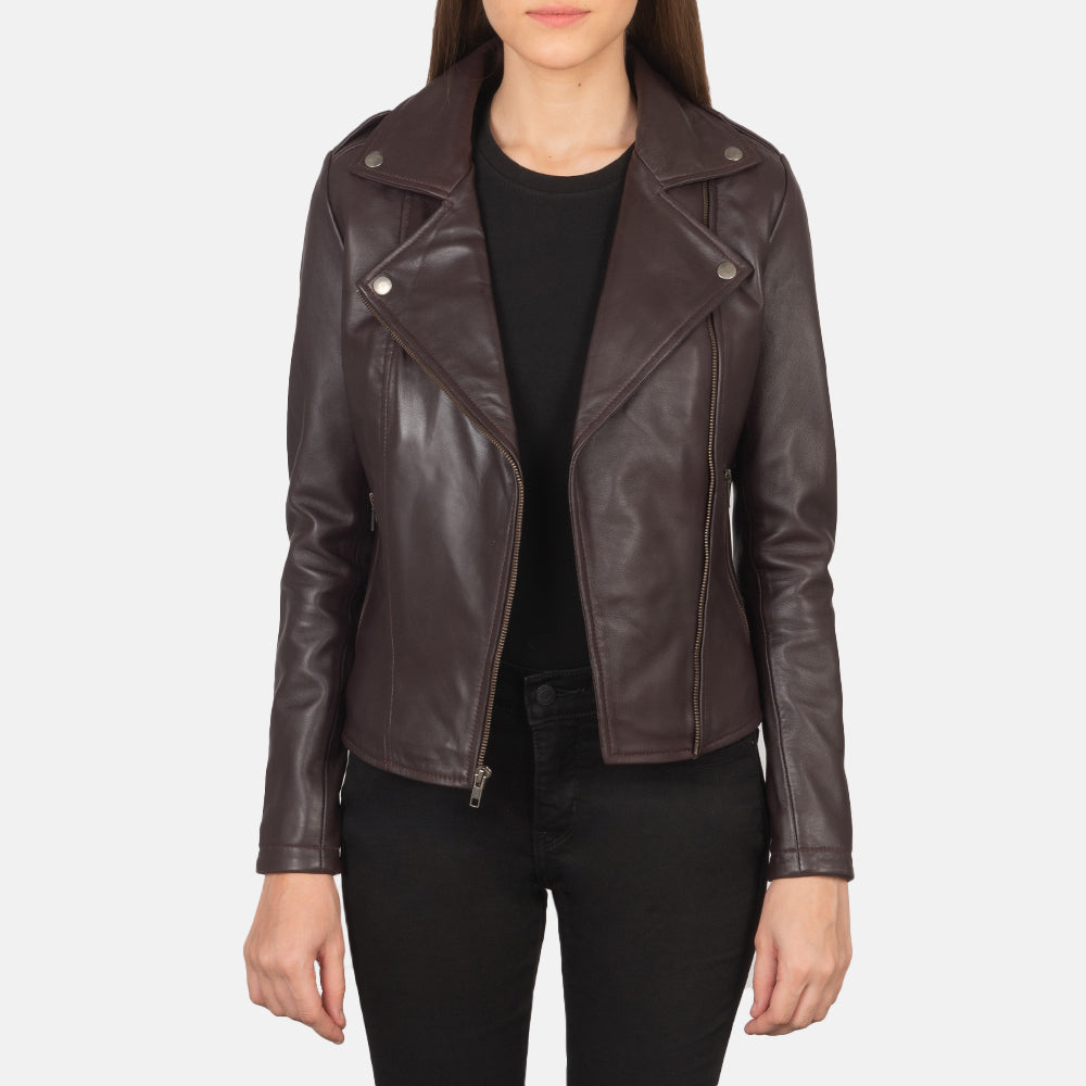 Flashback Maroon Leather Biker Jacket - Kualited