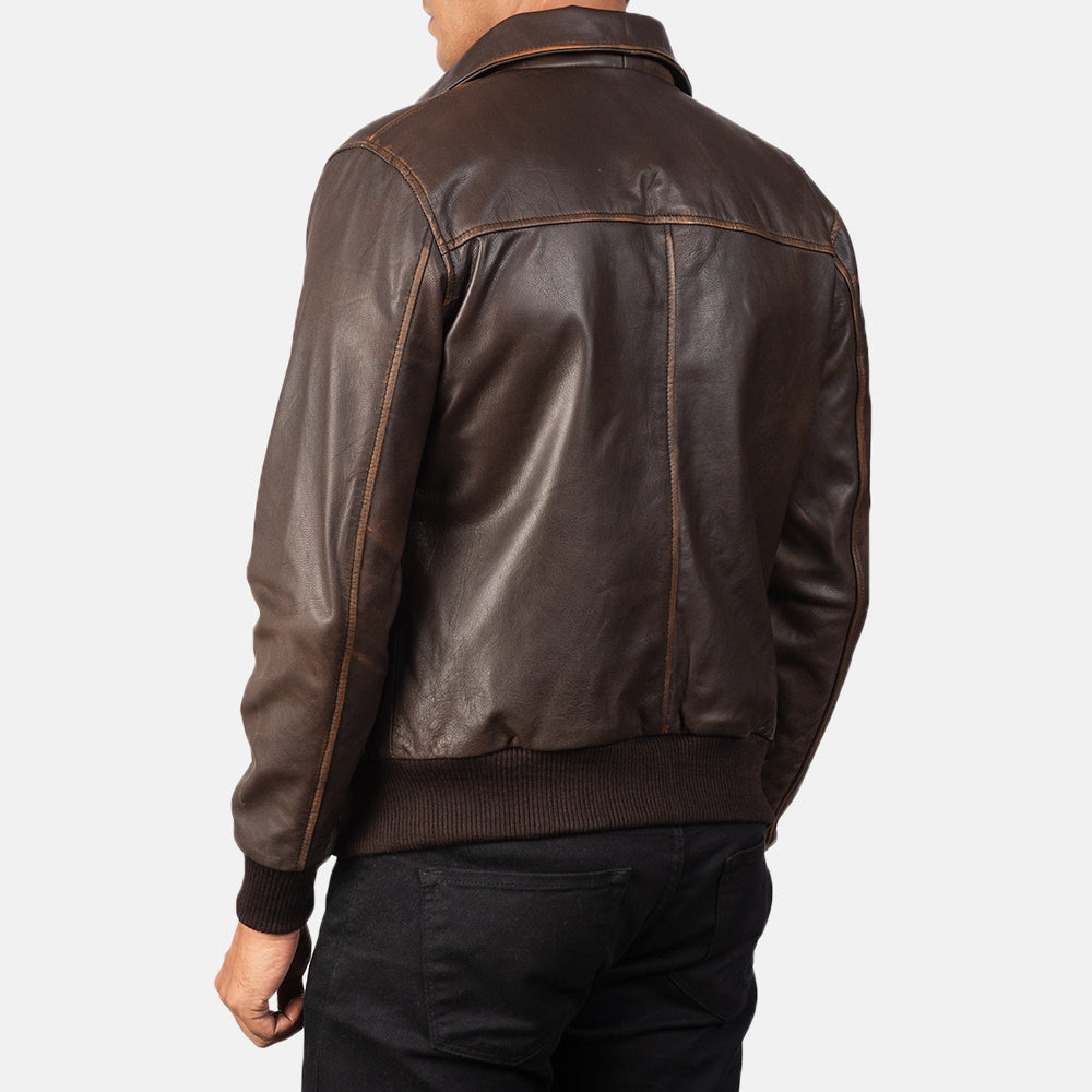 Aaron 100% Pure Genuine Real Leather Brown Leather Bomber Jacket - Kualited