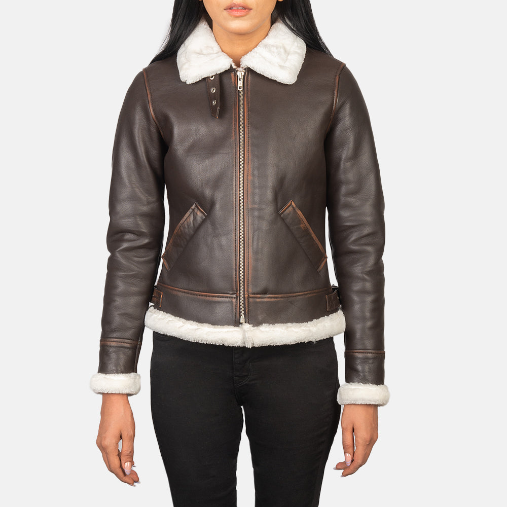 Sherilyn B-3 Brown Leather Bomber Jacket - Kualited