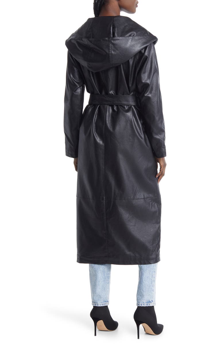 Genuine Real Leather Hooded Trench Coat