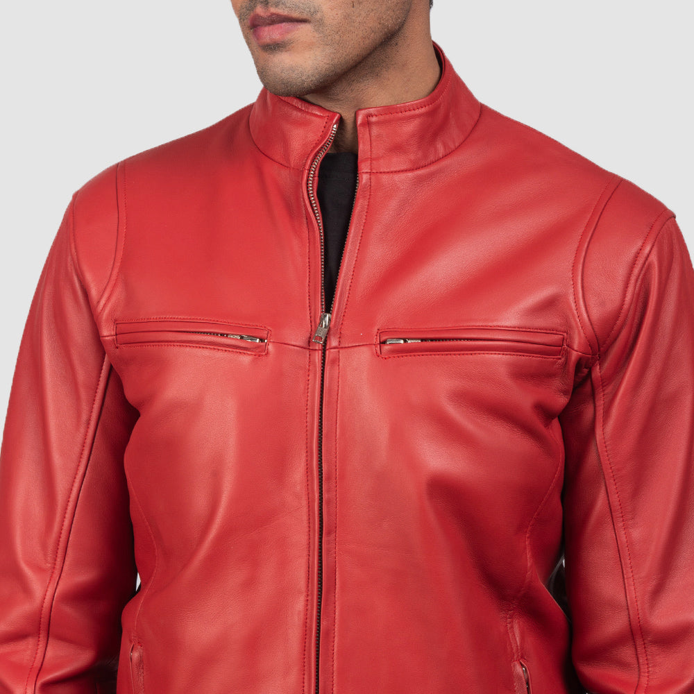 Ionic Red Leather Biker Jacket - Kualited