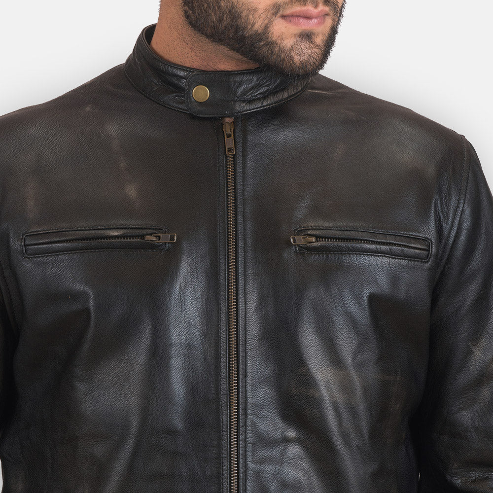 Rustic Black Leather Biker Jacket