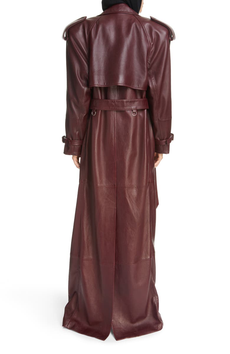 Classic Plunge Long Leather Trench Coat