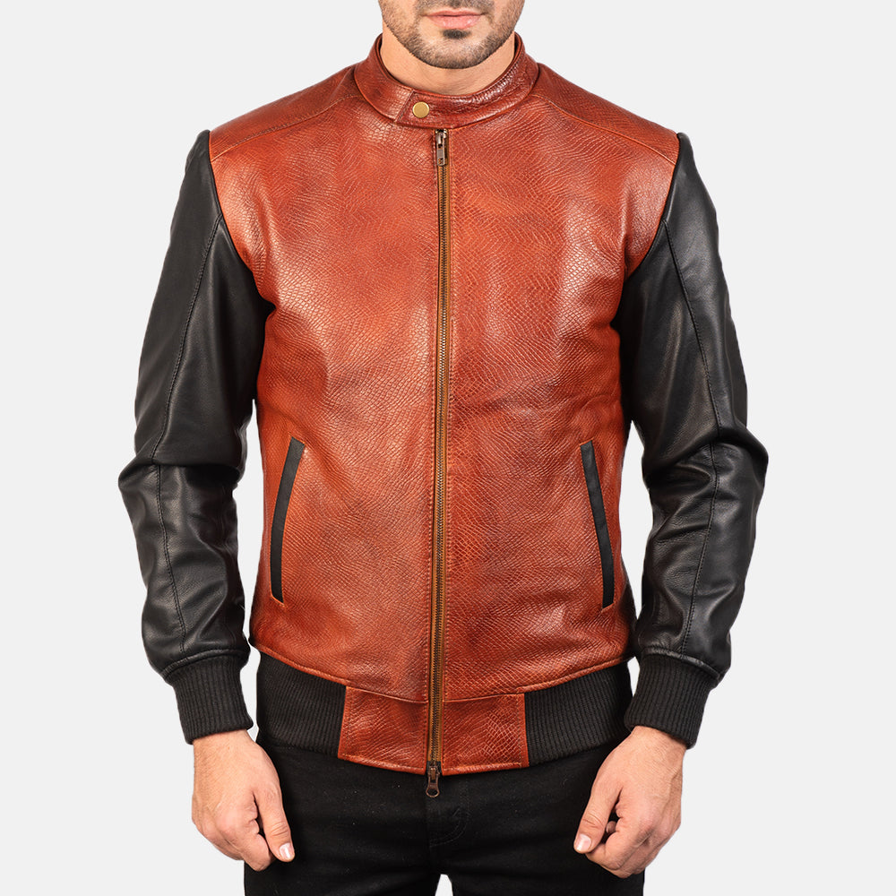 Avan Black & Maroon Leather Bomber Jacket