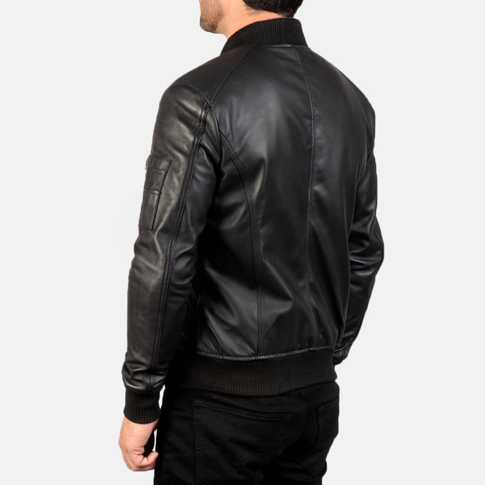 Bomia Ma-1 Black Leather Bomber Jacket - Kualited