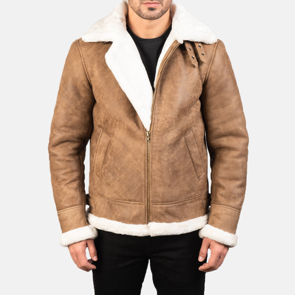 Francis B-3 Distressed Brown Leather Bomber Jacket - Kualited