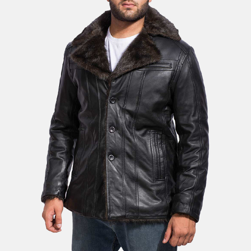 Furcliff Black Leather Coat - Kualited