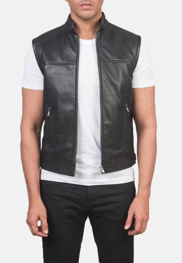 Men’s Black Leather Biker Vest - Kualited