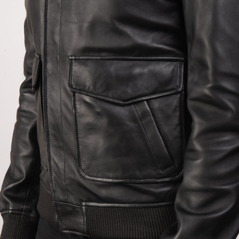 Coffmen Black A2 Leather Bomber Jacket - Kualited